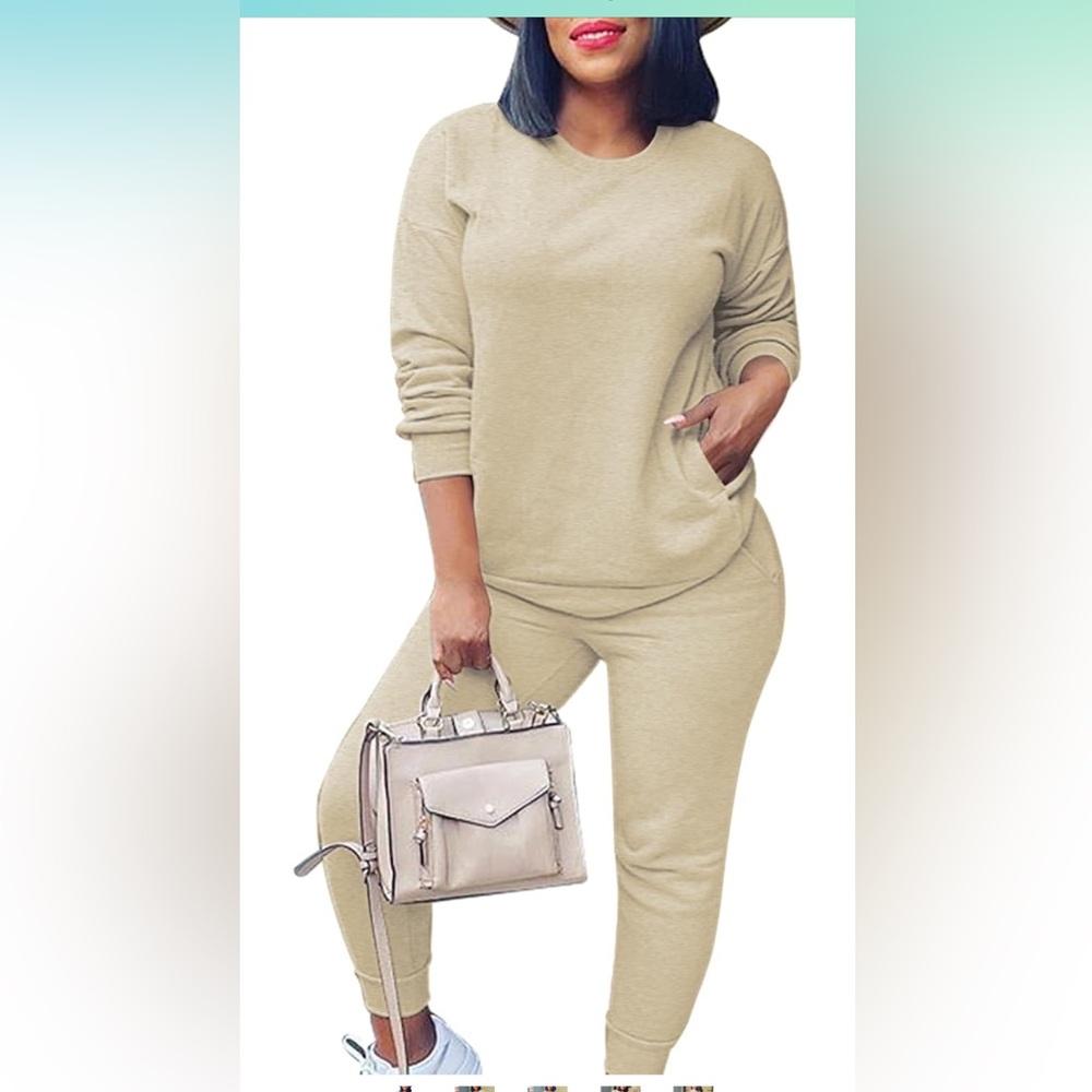 Khaki ixmatti Women's 2 Piece Sweatsuit Long Sleeve Shirts Jogger Tracksuit
